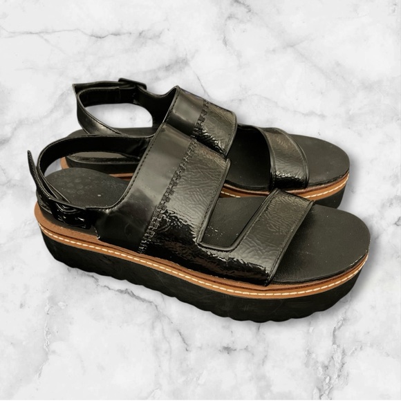 Zara Platform Sandals black tan patent leather US 8/EU 39 - Picture 1 of 7